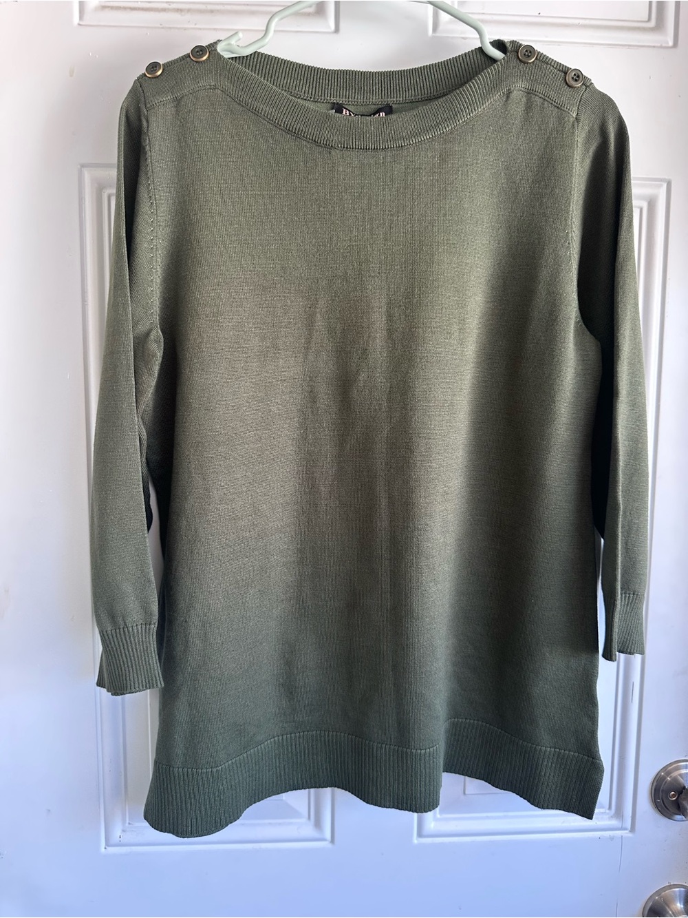 Off-the-Shoulder Olive Green Button-Shoulder Sweater Tunic